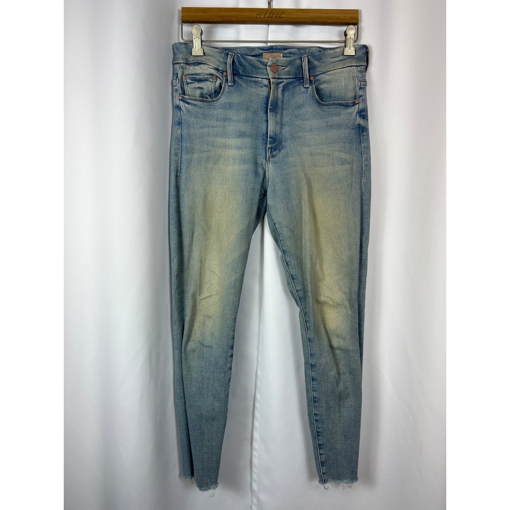 Mother High Waisted Ankle Fray Au Revoir Light Blue Raw Hem Skinny Jeans Size 29